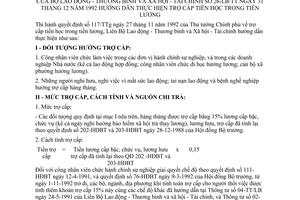 Thông tư liên bộ 26-LB/TT hướng dẫn thực hiện trợ cấp tiền học trong tiền lương