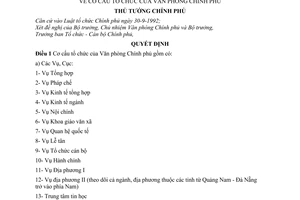 Quyết định  212-TTg  cơ cấu tổ chức của Văn phòng Chính phủ