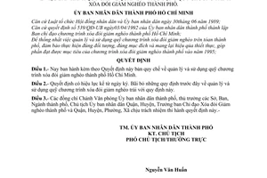 Quyết định  02/QĐ-UB-NN quy chế về quản lý và sử dụng quỹ chương trình xóa đói giảm nghèo thành phố