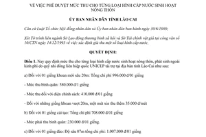 Quyết định 03/QĐ.UB 1994 mức thu cho từng loại hình cấp nước sinh hoạt nông thôn Lào Cai