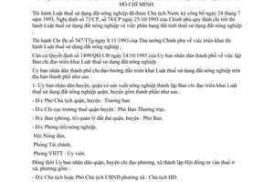 Chỉ thị 01/CT-UB triển khai Luật thuế sử dụng đất nông nghiệp địa bàn TP. Hồ Chí Minh