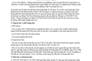 Thông tư 05/TT-LB hướng dẫn tạm thời thu quỹ 5% BHXH do Tổng Liên đoàn lao động Việt Nam quản lý