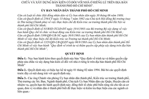 Quyết định 117/QĐ-UB-QLĐT trình tự và thẩm quyền cấp phép sửa chữa và xây dựng bán kiên cố đối với nhà ở riêng lẻ trên địa bàn thành phố Hồ Chí Minh