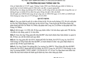 Quyết định  3329/QĐ/ĐBVN  quy định đường LTL.50 (cũ) là quốc lộ