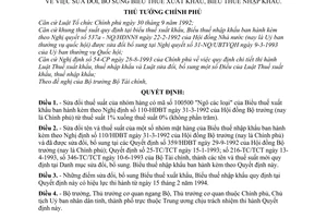 Quyết định  15-TTg biểu thuế xuất khẩu, biểu thuế nhập khẩu để sửa đổi Biểu thuế xuất khẩu, Biểu thuế nhập khẩu