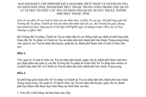 Thông tư liên tịch 91/TP-TA 1994 Quy chế phối hợp Sở Tư pháp Toà án nhân dân quản lý tổ chức Toà án nhân dân