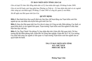 Quyết định 15/QĐ-UB 1994 Trạm kiểm soát liên ngành tại các cửa khẩu trên tuyến biên giới Lào Cai