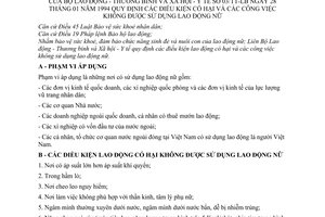 Thông tư liên bộ 03/TT-LB quy định điều kiện lao động có hại công việc không sử dụng lao động nữ