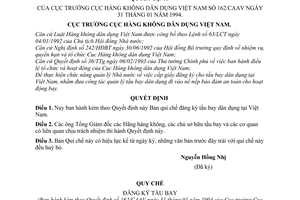 Quyết định  162/CAAV  Quy chế đăng ký tầu bay dân dụng tại Việt Nam