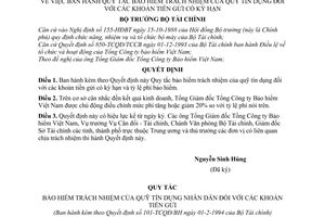 Quyết định  101-TCQĐ/BH  Quy tắc bảo hiểm trách nhiệm của quỹ tín dụng đối với các khoản tiền gửi có kỳ hạn