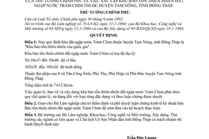 Quyết định  47-TTgxác lập khu bảo tồn thiên nhiên đất ngập nước Tràm Chim  huyện Tam Nông, tỉnh Đồng tháp