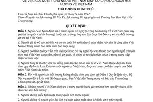 Quyết định  59-TTg  giải quyết cho người Việt Nam định cư ở nước ngoài hồi hương về Việt Nam