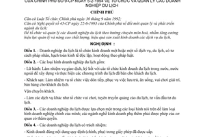 Nghị định 9-CP về tổ chức và quản lý các doanh nghiệp du lịch