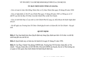 Quyết định 129/QĐ-UB-TC 1994 chế độ sinh hoạt phí cán bộ xã An Giang