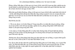 Chỉ thị 33-CT/TW lãnh đạo phòng, chống tệ nạn xã hội