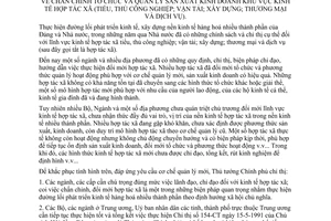 Chỉ thị 84-TTg chấn chỉnh tổ chức quản lý sản xuất kinh doanh khu vực kinh tế hợp tác xã