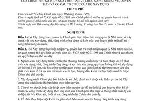 Nghị định 15-CP chức năng, nhiệm vụ, quyền hạn và cơ cấu tổ chức của Bộ Xây dựng