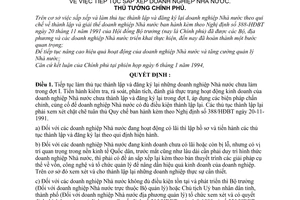 Quyết định  90-TTg tiếp tục sắp xếp doanh nghiệp Nhà nước