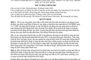 Quyết định  92-TTg về việc tăng cường quản lý, chống lãng phí, thất thoát và tiêu cực trong đầu tư và xây dựng