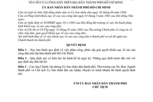 Quyết định 706/QĐ-UB-NC phân công, phân cấp giải quyết khiếu nại, tố cáo của của công dân trên địa bàn thành phố Hồ Chí Minh
