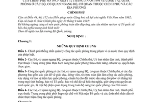 Nghị định 19/CP công tác quốc phòng ở các Bộ, cơ quan ngang Bộ, cơ quan thuộc Chính phủ và các địa phương
