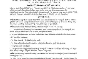 Quyết định  347-QĐ/TCCB-LĐ  lập Ban quản lý Dự án khôi phục các cầu trên tuyến đường sắt Hà Nội-Thành phố Hồ Chí Minh