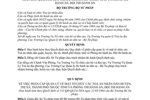 Quyết định 141/QĐ-QLTA-THA phân cấp quản lý về mặt tổ chức toà án nhân dân quận, huyện, thị xã, thành phố tỉnh phòng thi hành án, đội thi hành án