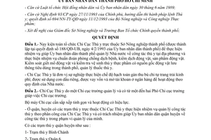 Quyết định 825/QĐ-UB-NC năm 1994 kiện toàn tổ chức Chi Cục Thú y thành phố