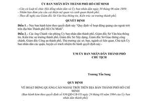 Quyết định  836/QĐ-UB-VX  Quy định về hoạt động quảng cáo ngoài trời trên địa bàn Thành phố Hồ Chí