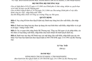 Quyết định 238-TM/XNK  Danh mục hàng hoá cấm xuất khẩu, cấm nhập khẩu