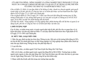 Thông tư liên tịch 27-TT/LB quy định chế độ thu quản lý sử dụng lệ phí, phí tổn công tác bảo vệ kiểm dịch thực vật