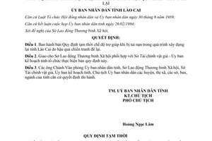 Quyết định 71/QĐ.UB năm 1994 trợ giúp khi bị tai nạn trong xây dựng Lào Cai