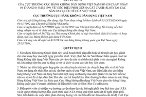 Quyết định ố 629/CAAV  điều phối giờ hạ cất cánh (Slot) tại các sân bay quốc tế của Việt Nam