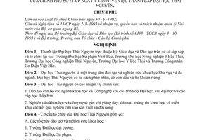 Nghị định 31-CP thành lập Đại học Thái Nguyên