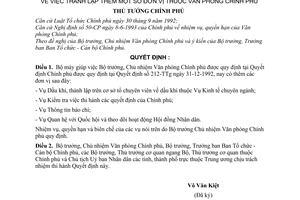 Quyết định 159-TTg  thành lập thêm một số đơn vị thuộc Văn phòng Chính phủ