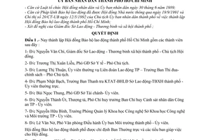 Quyết định  1009/QĐ-UB-VX  thành lập Hội đồng Bảo hộ lao động thành phố Hồ Chí Minh