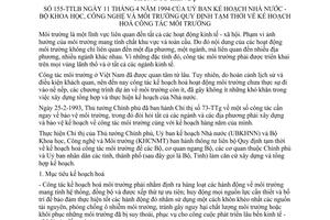Thông tư liên tịch 155-TTLB quy định tạm thời kế hoạch hoá công tác môi trường