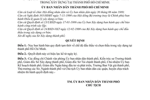 Quyết định 1046/QĐ-UB-QLĐT  quy định tạm thời chế độ đấu thầu và chọn thầu trong xây dựng tại thành phố Hồ Chí Minh