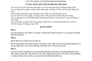 Quyết định  1076/QĐ-UB-NC Quy định về xử phạt vi phạm hành chính trong lĩnh vực xây dựng tại Thành phố Hồ Chí Minh