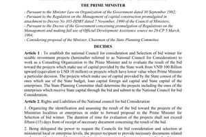 Decision No. 183/TTg on the establishment of national council for consideration