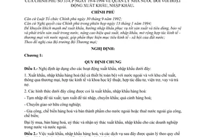 Nghị định 33-CP quản lý Nhà nước hoạt động xuất khẩu, nhập khẩu