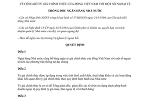 Quyết định 206/QĐ-NH7 1994 công bố tỷ giá đồng Việt Nam với một số ngoại tệ