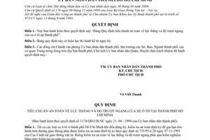 Quyết định  1174/QĐ-UB-NC  quy định tiêu chuẩn an toàn về lực thắng và độ trượt ngang của xe ô tô ở thành phố