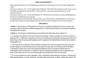 Decree No.34-CP of Government, on the functions, tasks, power and organizations, tasks, power and organization of the General Administration of Land.