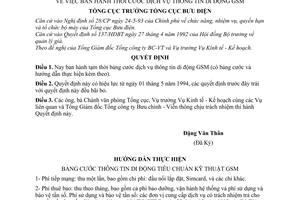 Quyết định  320/KT-KH  tạm thời cước dịch vụ thông tin di động GSM