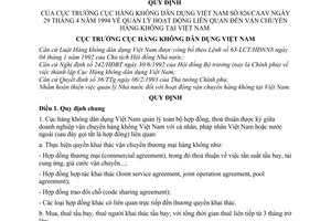 Quy định 826/CAAV quản lý hoạt động liên quan đến vận chuyển hàng không tại Việt Nam