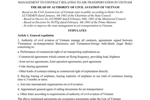 Regulation No. 826/CAAV on management to contract relating to air-transportation