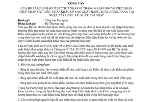 Công văn 732-TC/TCT  hoàn thuế nhập vật liệu, nhập khẩu để sản xuất hàng xuất khẩu, hàng tái nhập, tái xuất, tái nhập