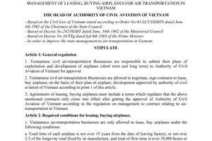 Regulation No. 833/CAAV on management of leasing, buying airplanes for air trans