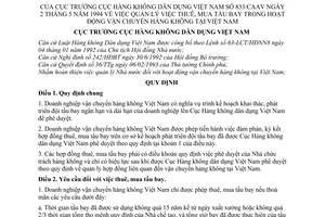 Quy định 833/CAAV quản lý việc thuê, mua tầu bay trong hoạt động vận chuyển hàng không